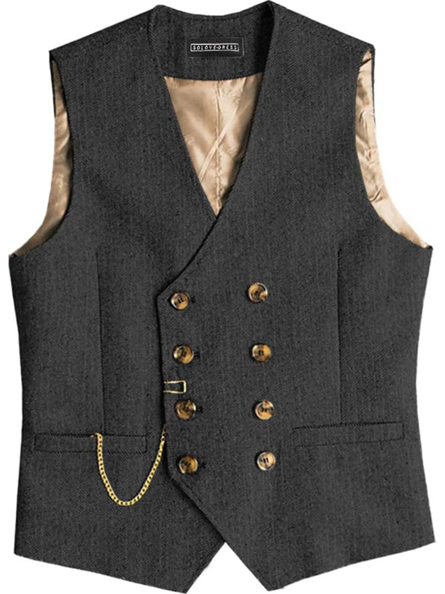 Gilet Homme en NOIR Double-Épaule Haut de Gamme pour une Tenue d'Affaires Élégante