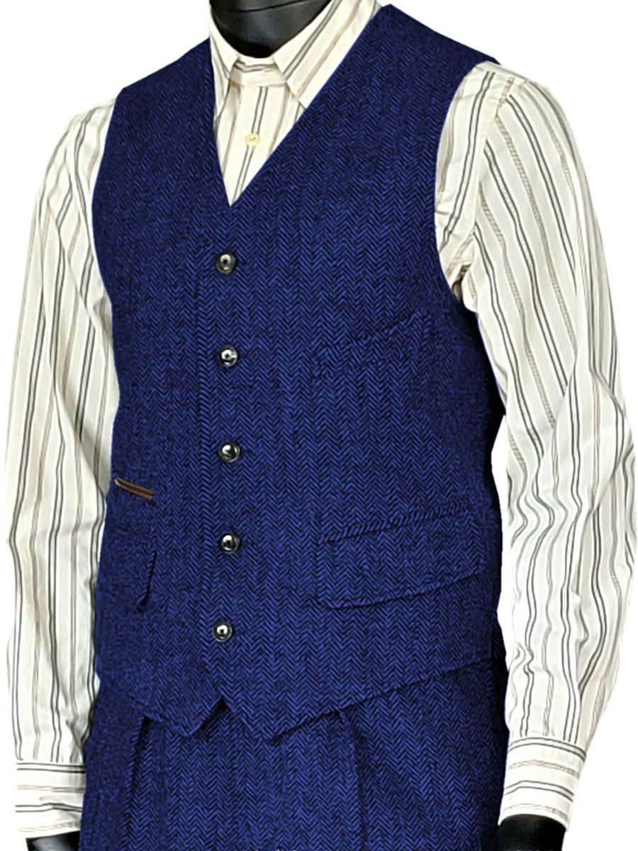 Gilet Homme à Motif Chevron et Poches en BLEU_ROYALE Multiples Élégance Utile pour Mariage et Cocktail