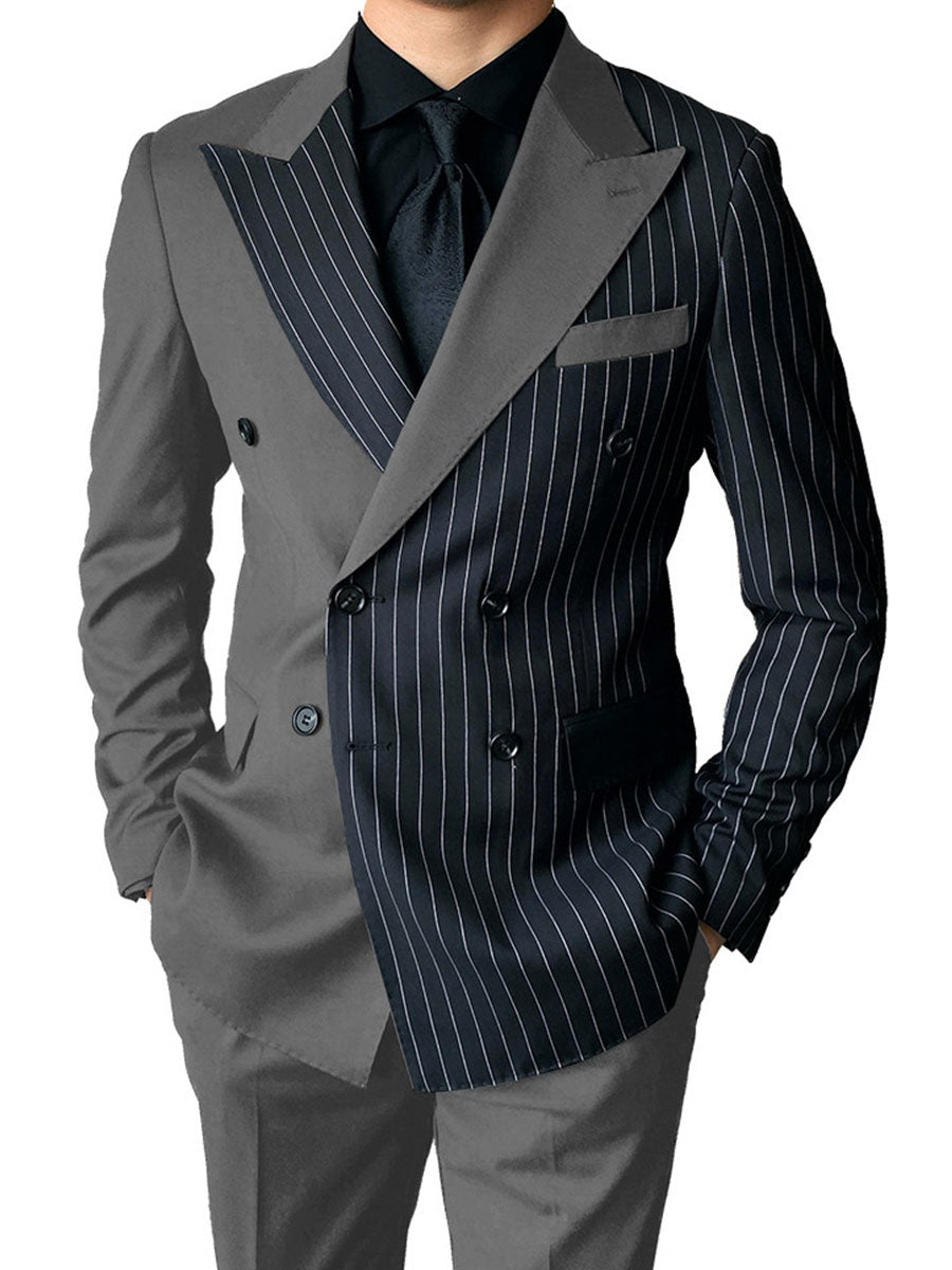 Costume Homme 2 Pièces en GRIS_ACIER à Couleurs Contrastées Style Audacieux pour Cérémonie et Affaires