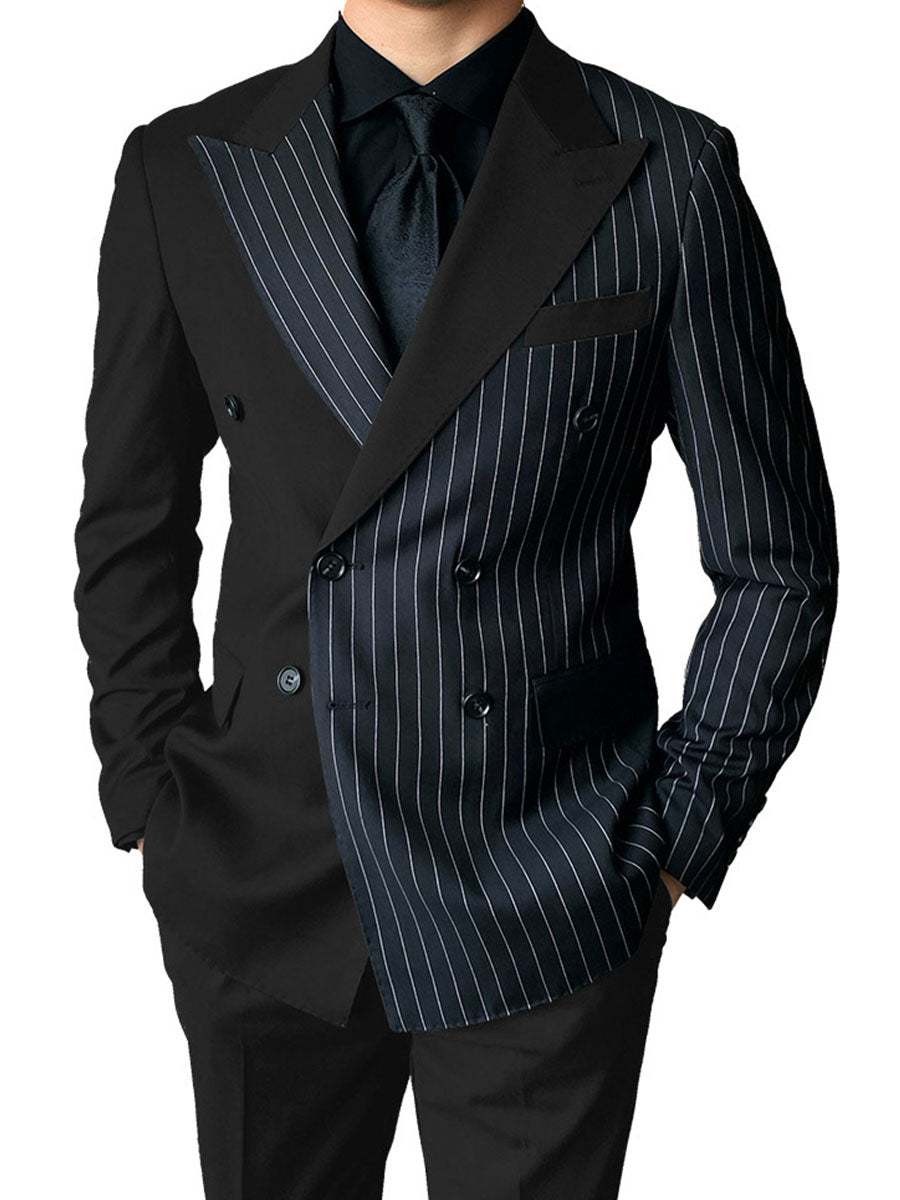 Costume Homme 2 Pièces en Noir à Couleurs Contrastées Style Audacieux pour Cérémonie et Affaires