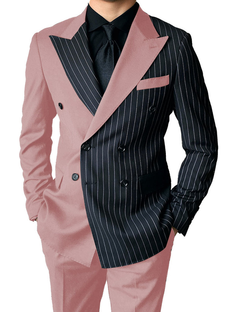 Costume Homme 2 Pièces en Rose à Couleurs Contrastées Style Audacieux pour Cérémonie et Affaires