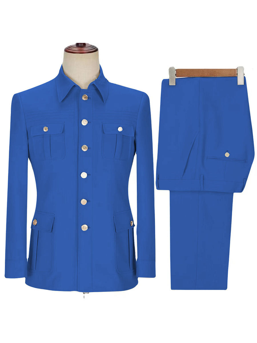 Ensemble Workwear Homme 2 Pièces en BLEU_ROYALE (Veste + Pantalon) Style Utility-Chic Polyvalent