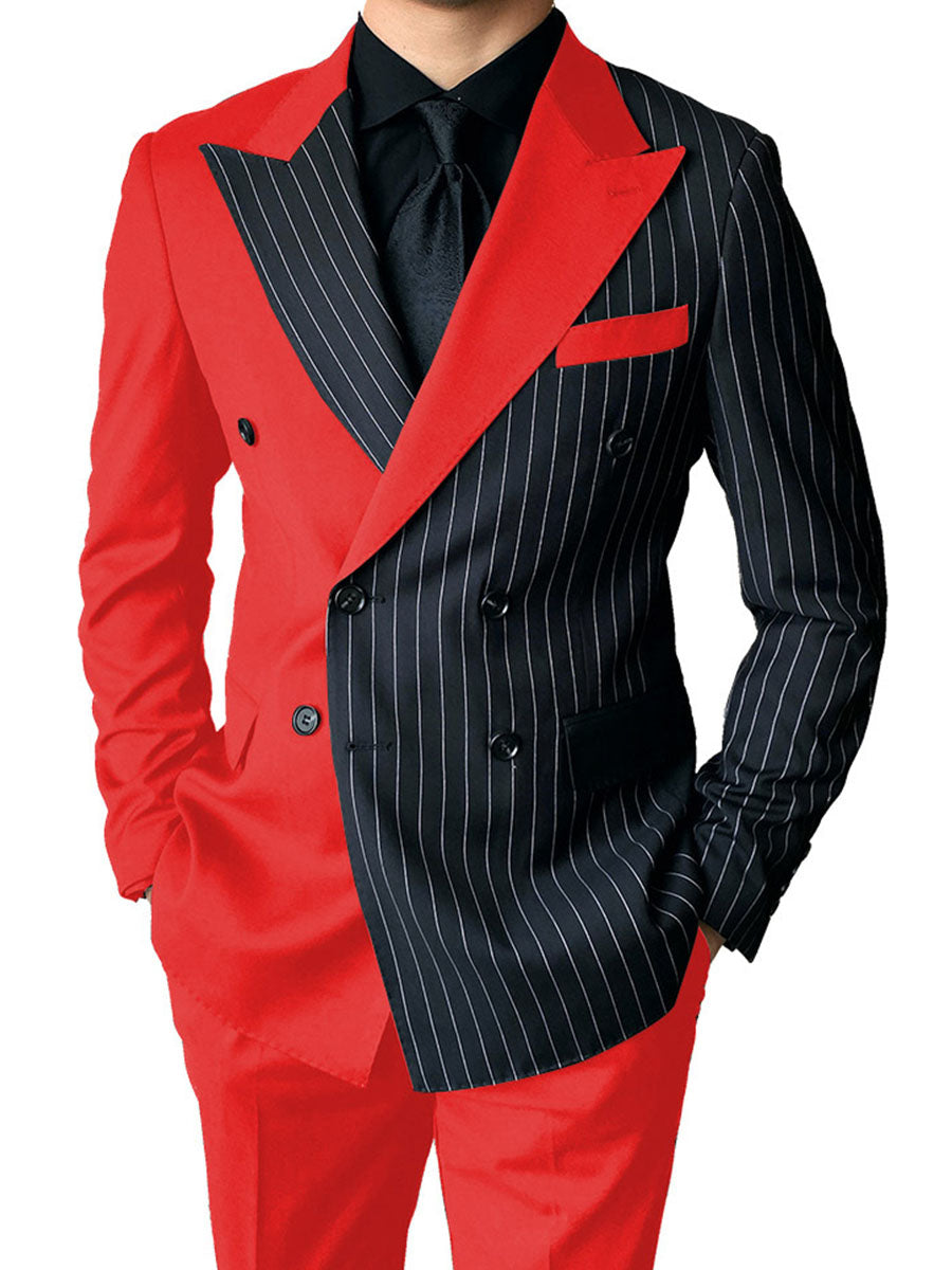 Costume Homme 2 Pièces en Rouge à Couleurs Contrastées Style Audacieux pour Cérémonie et Affaires
