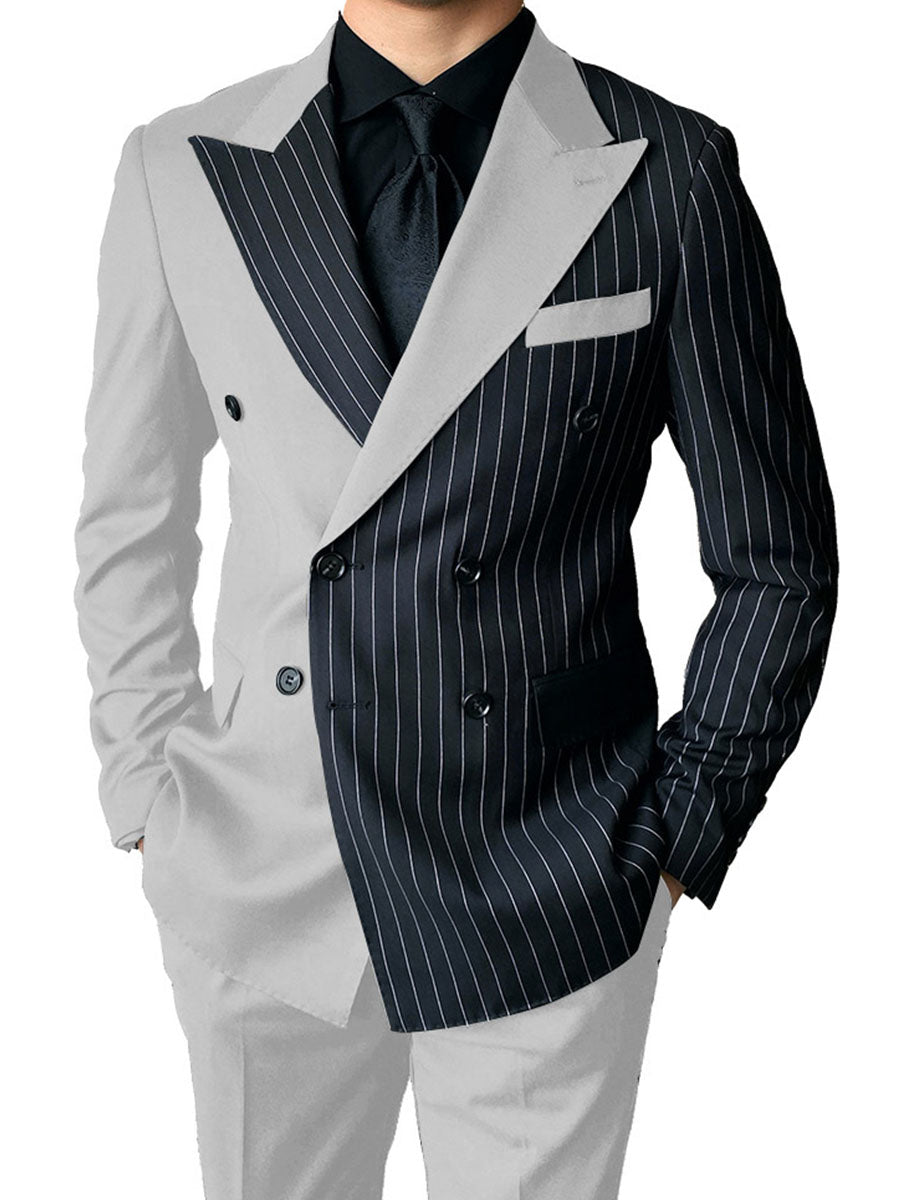 Costume Homme 2 Pièces en Blanc à Couleurs Contrastées Style Audacieux pour Cérémonie et Affaires