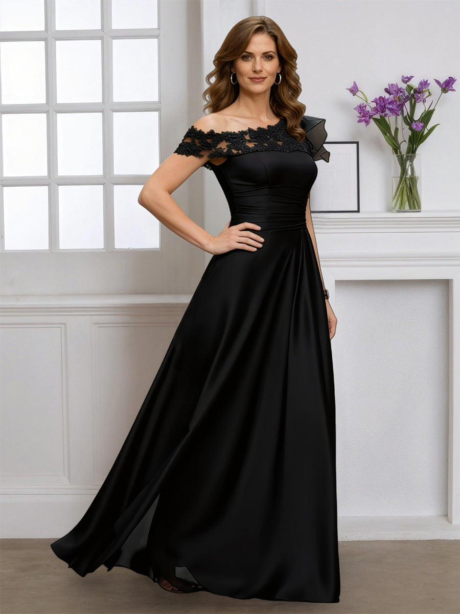 Cicinia Robe pour Mère de la Mariée Noir Longue A-Line Une Épaule Longueur Sol