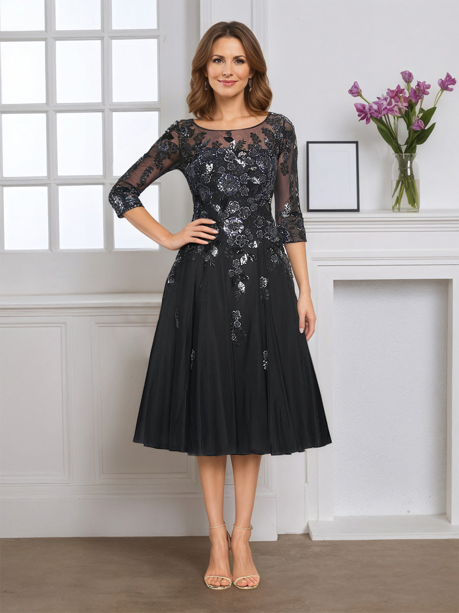 Cicinia Noir Robe pour Mère de la Mariée Courte A-Line en Tulle Longueur Genoux