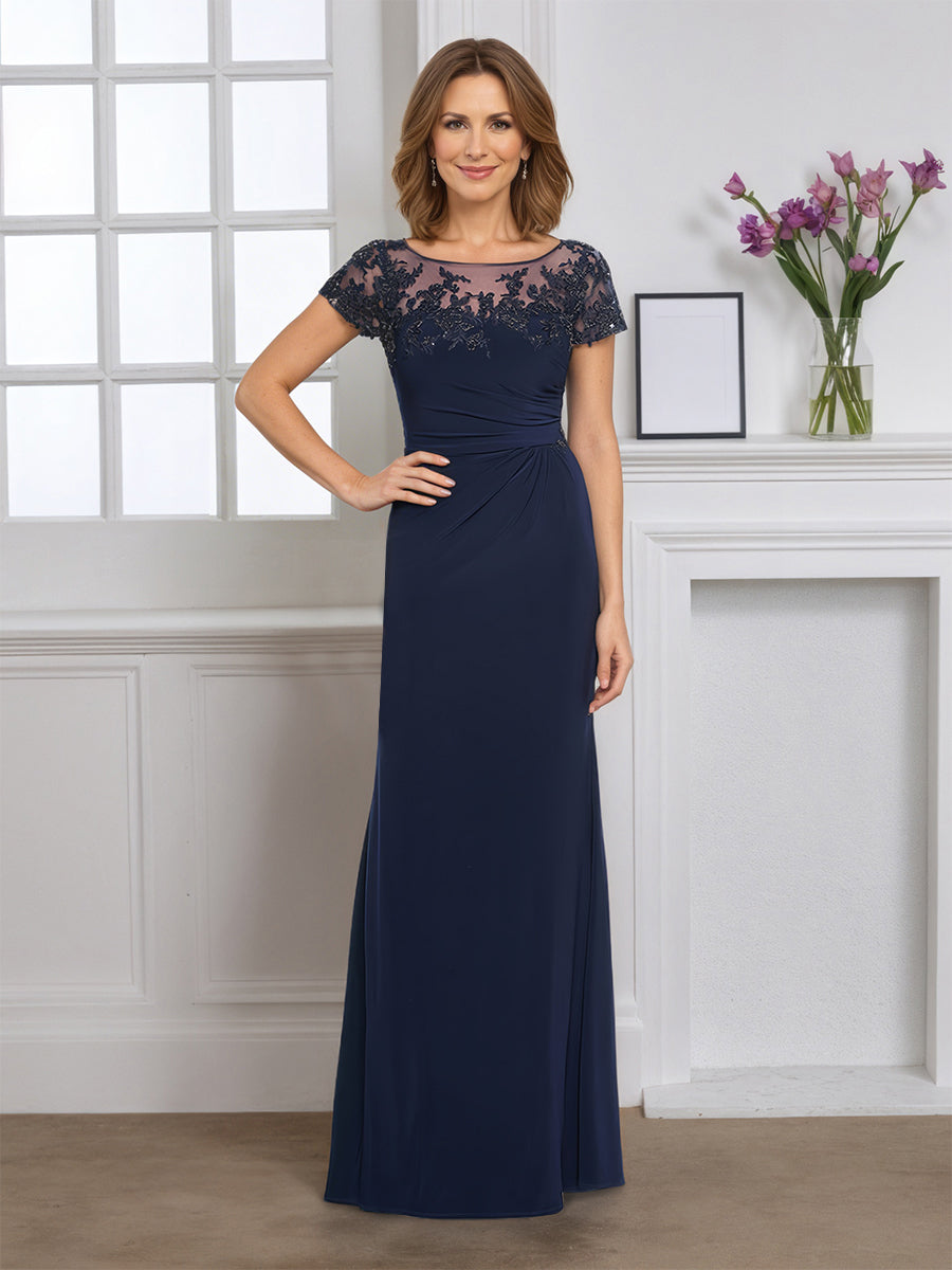 Cicinia Bleu Marine Foncé Robe pour Mère de la Mariée Longue en Tissu Extensible Fourreau Longueur Sol