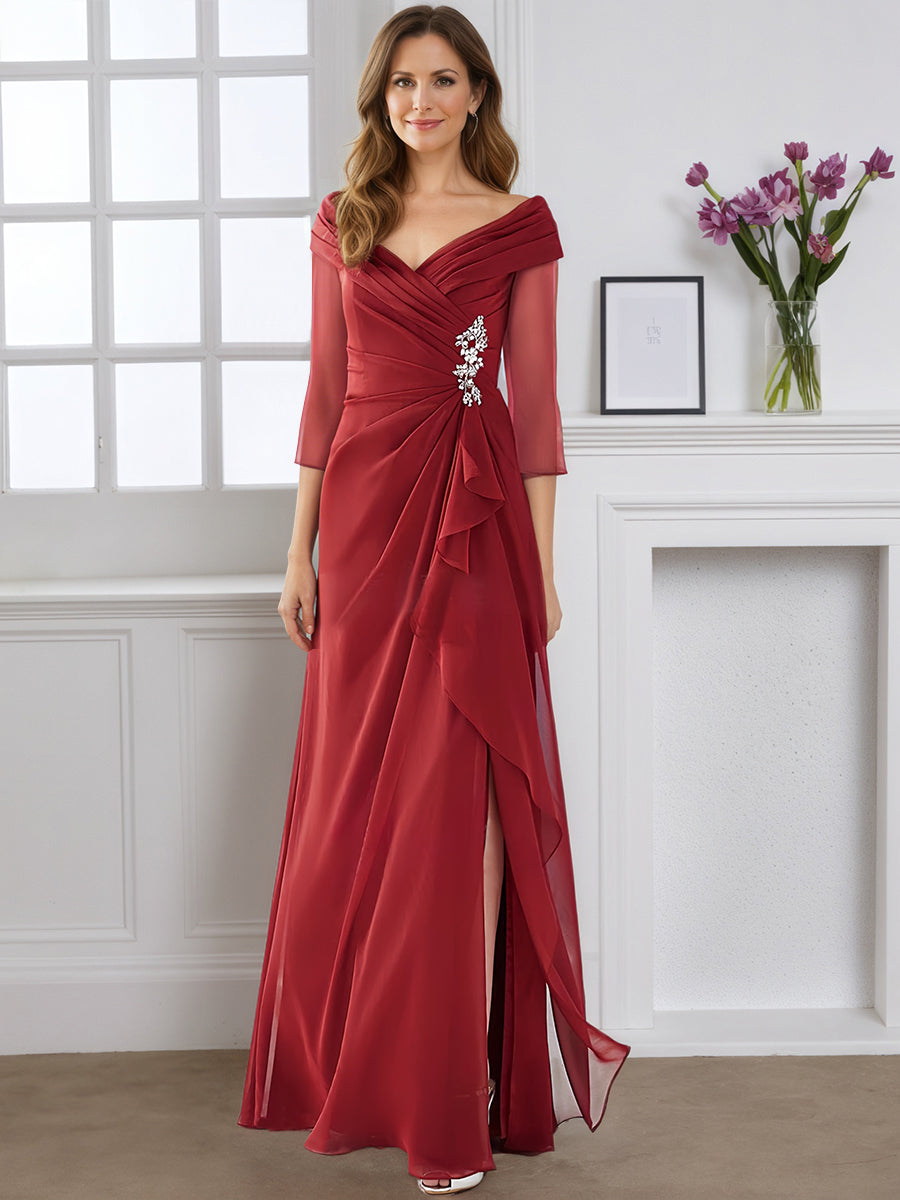 Cicinia Rose Cannelle Robe pour Mère de la Mariée Longue Fourreau en Mousseline Perlé Longueur Sol