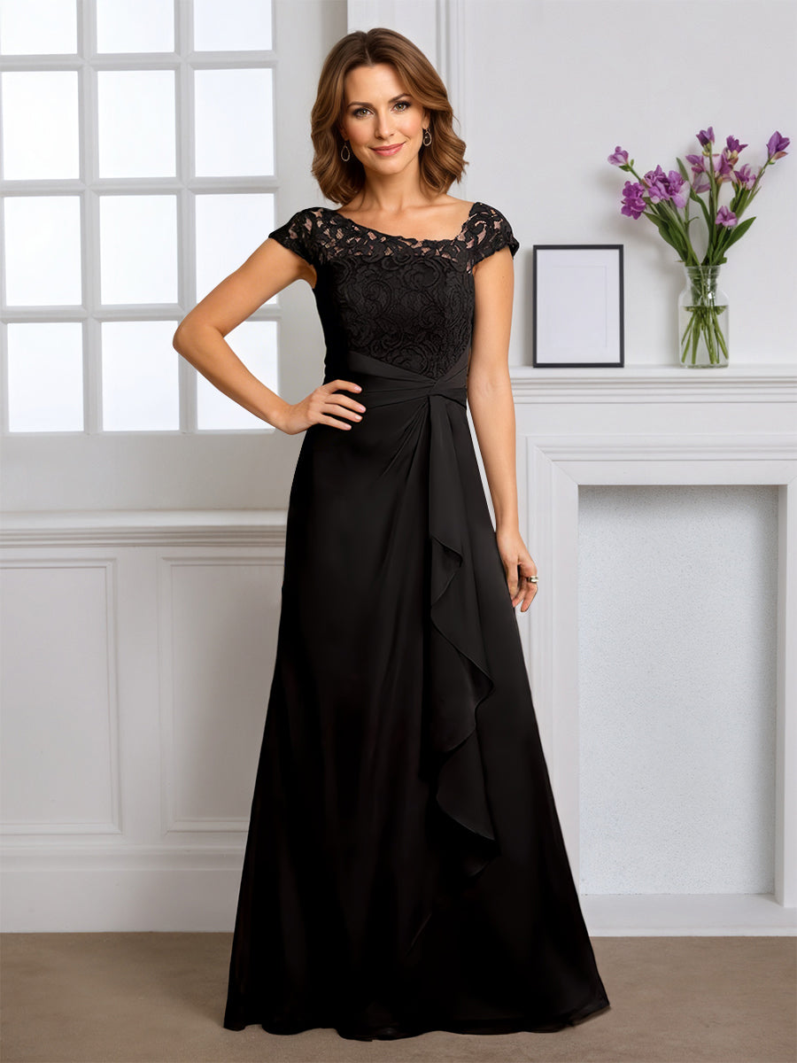 Cicinia Noir Robe pour Mère de la Mariée Longue Fourreau Encolure Asymétrique Longueur Sol