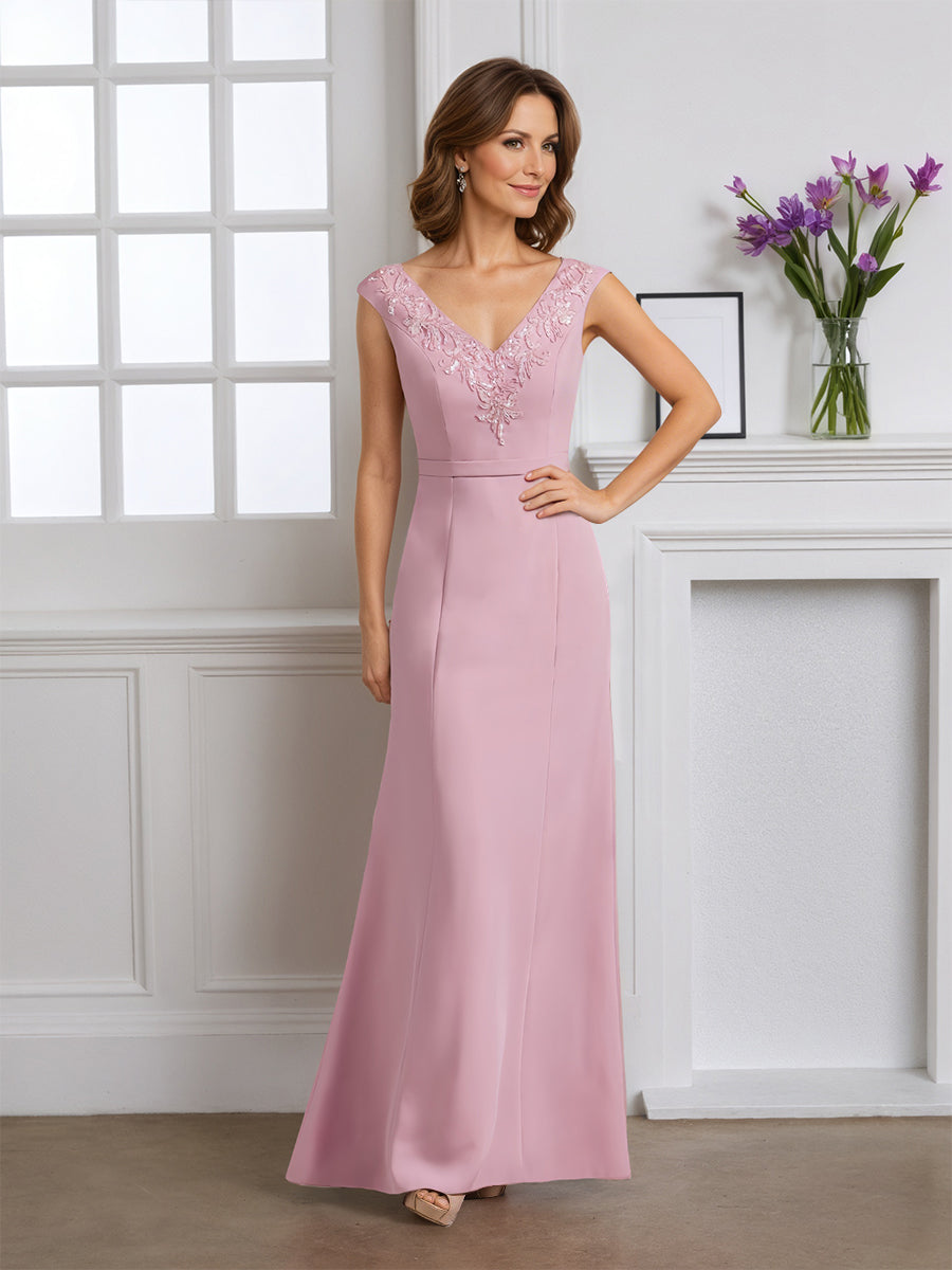 Cicinia Rose Robe pour Mère de la Mariée Longue Fourreau Décolleté en V Appliqués Dentelle