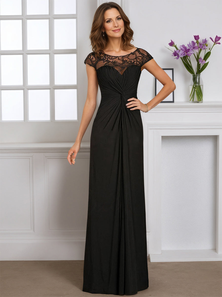 Cicinia Noir Robe pour Mère de la Mariée Longue Fourreau en Mousseline Dentelle Longueur Sol