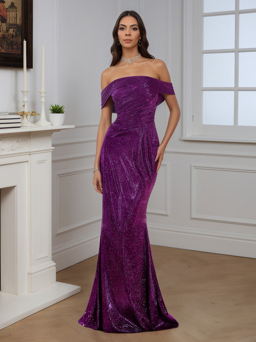Cicinia Robe de Soirée Raisin Longue Épaules Dénudées Sirène Ravissante Traîne Balayée