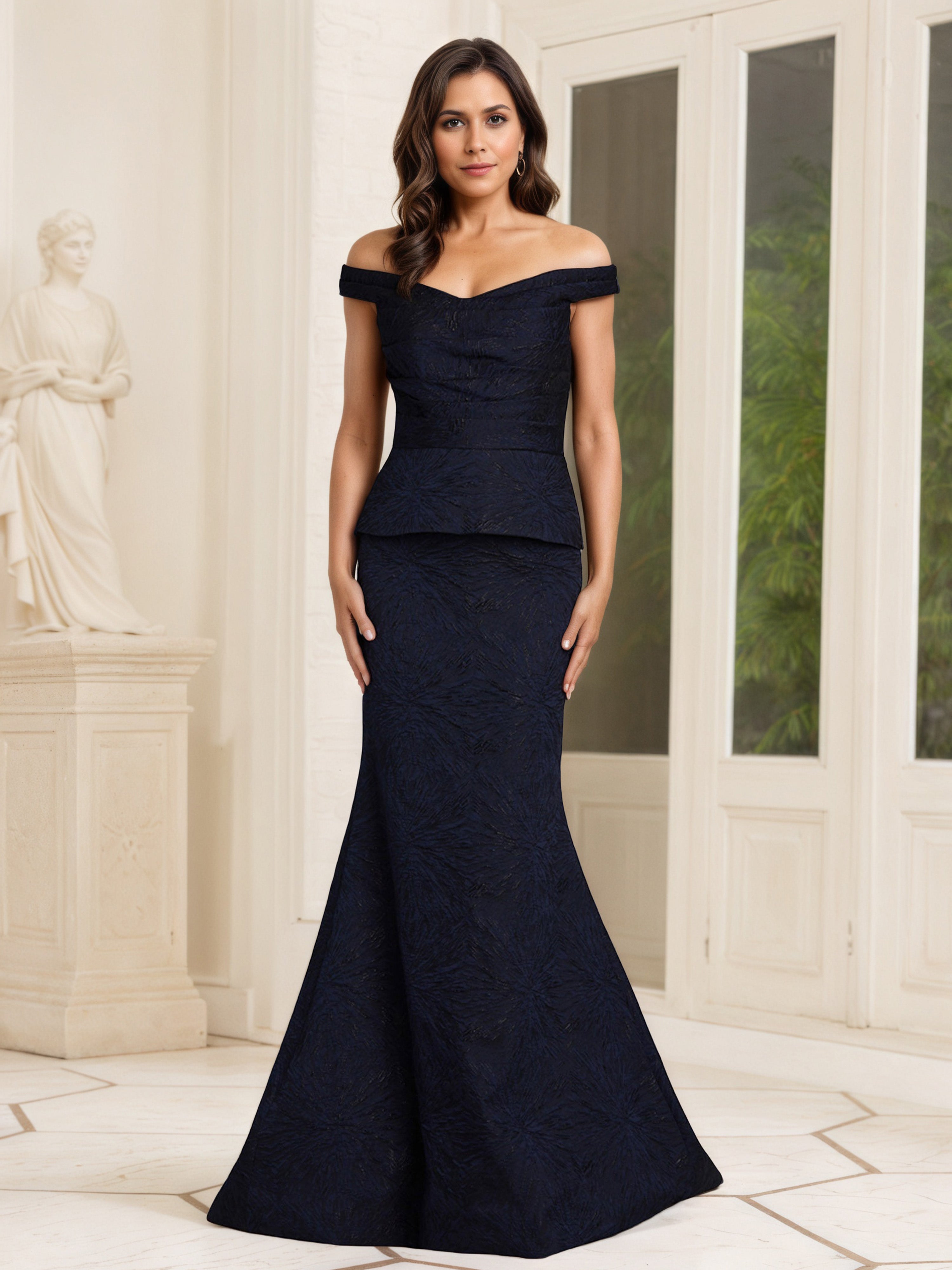 Robe Mère de la Mariée Élégante Bleu Marine Trompette/Sirène à Épaules Dénudées