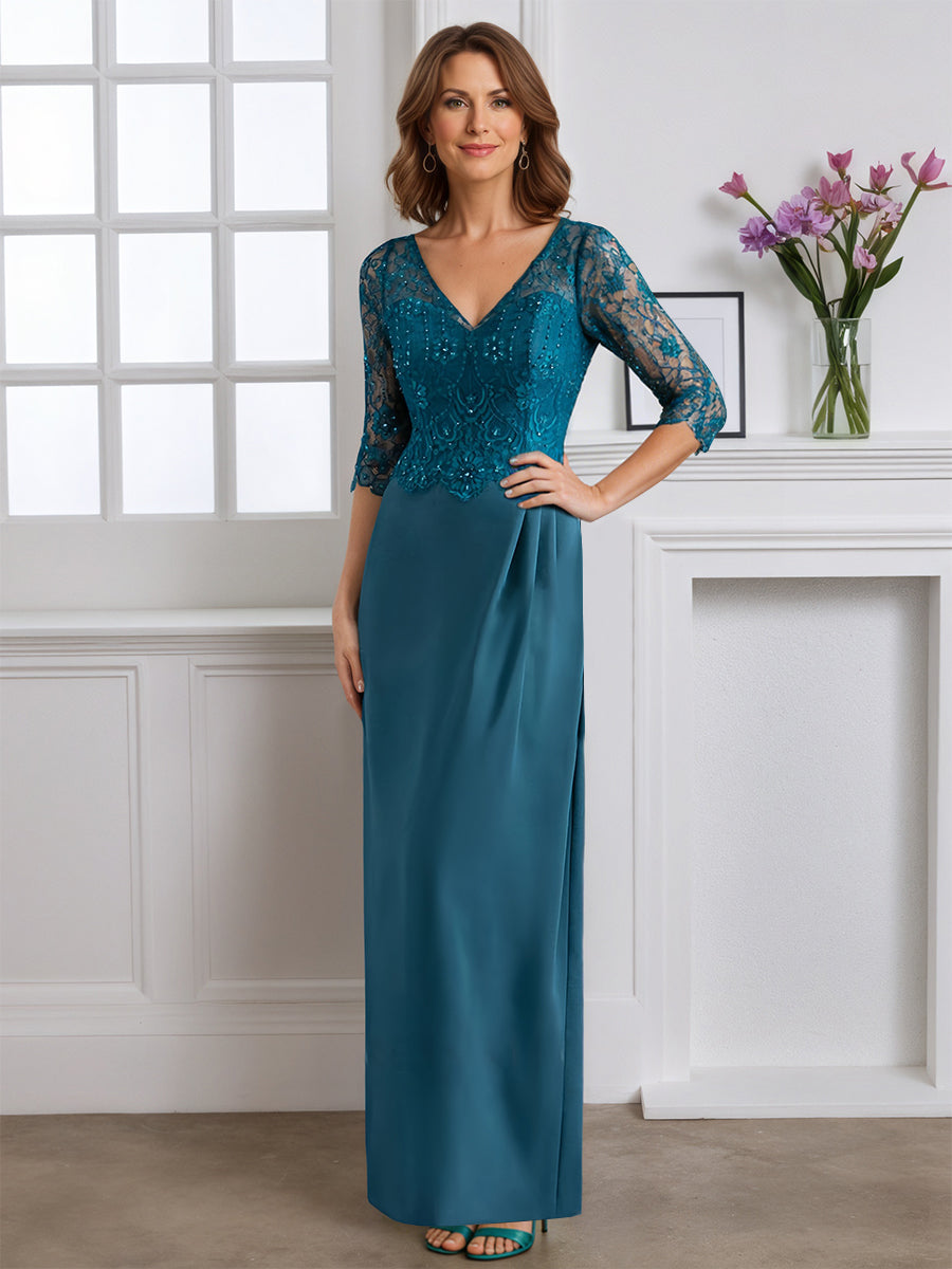 Cicinia Robe pour Mère de la Mariée Teal Longue Fourreau Décolleté en V Fente Dos