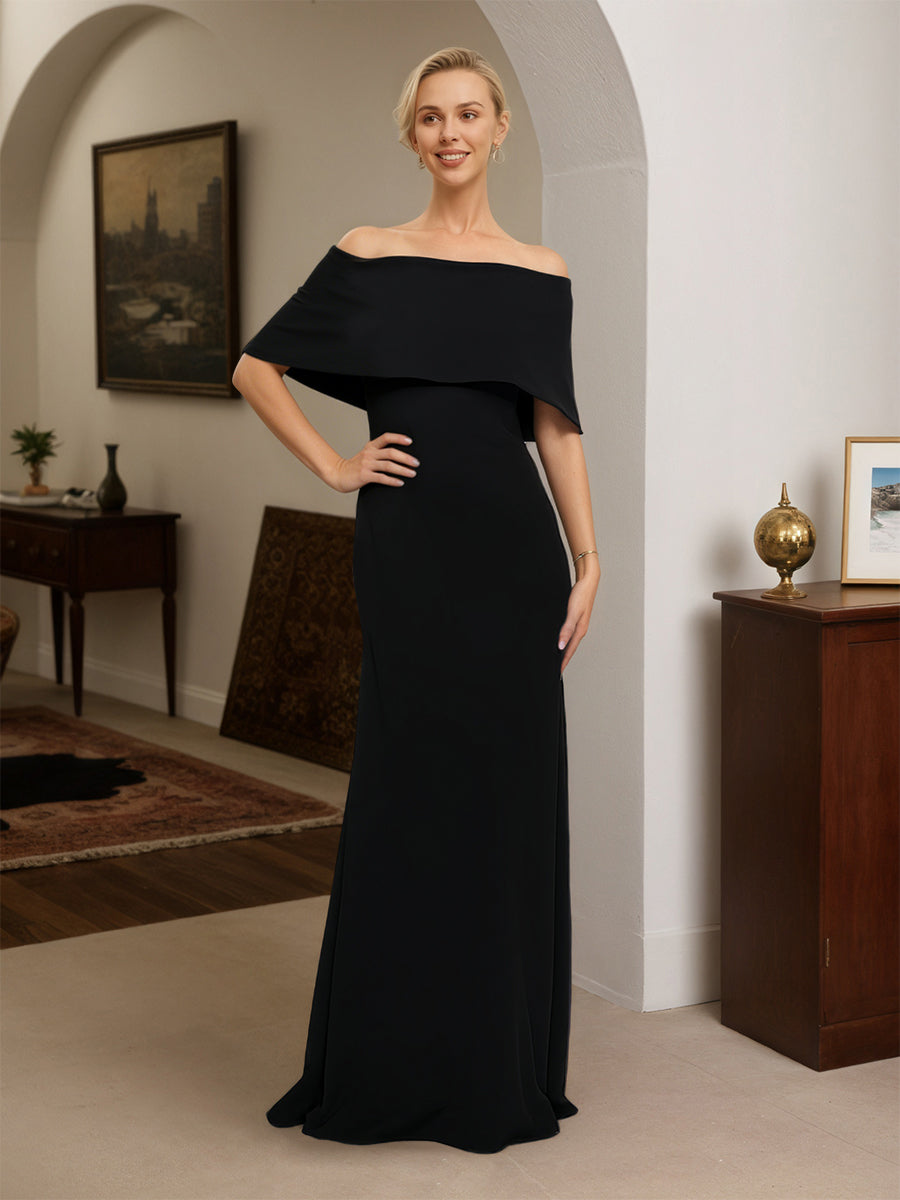 Cicinia Noir Robe pour Mère de la Mariée Longue en Tissu Extensible Fourreau Épaules Dénudées
