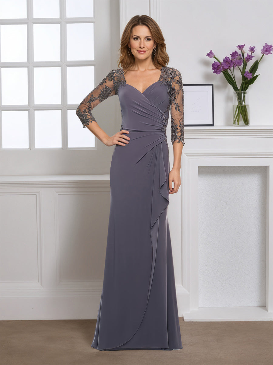 Cicinia Robe pour Mère de la Mariée ORAGEUX Longue Fourreau Appliqués Dentelle