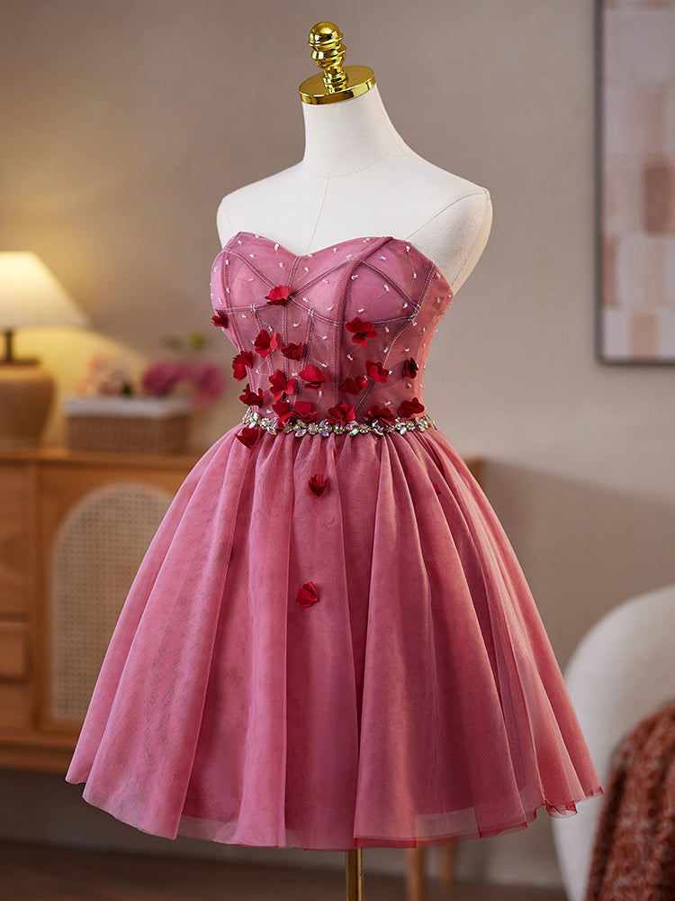 Robe de bal en Rouge Cache Cœur sans Manches avec Fleurs