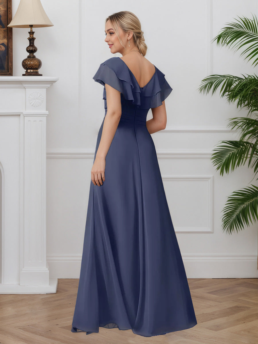 Cicinia Tempête Robe pour Mère de la Mariée Longue en Mousseline A-Line Manches à Volants