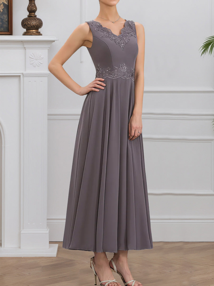 Cicinia Crépuscule Robe avec Veste pour Mère de la Mariée Courte en Mousseline et Dentelle Perlé Longueur Cheville