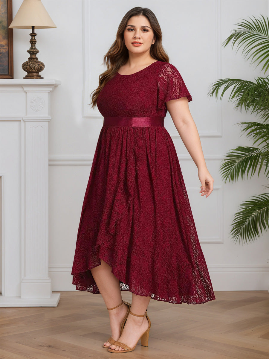 Cicinia BORDEAUX Robe pour Mère de la Mariée Longue en Dentelle A-Line Longueur Midi (Thé) Manches Courtes Grande Taille