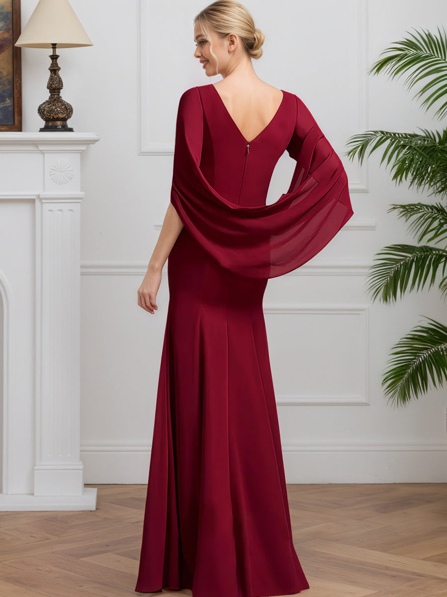 Cicinia BORDEAUX Robe pour Mère de la Mariée Longue en Mousseline Fourreau Fermeture Dos à Glissière