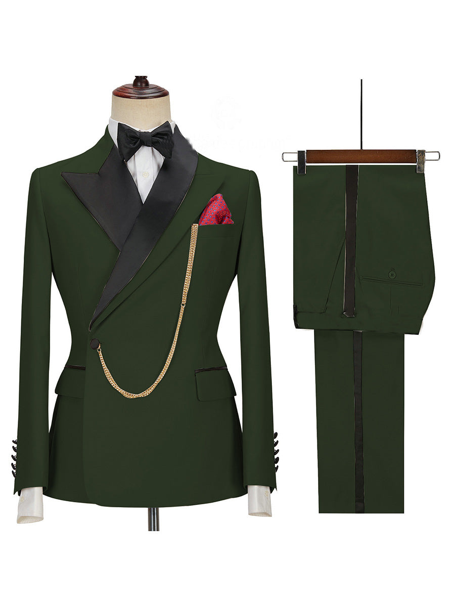 Costume Homme 2 Pièces En VERT_FONCE Polyvalence Élégante pour un Style Affaires et Décontracté Coupe Affinante
