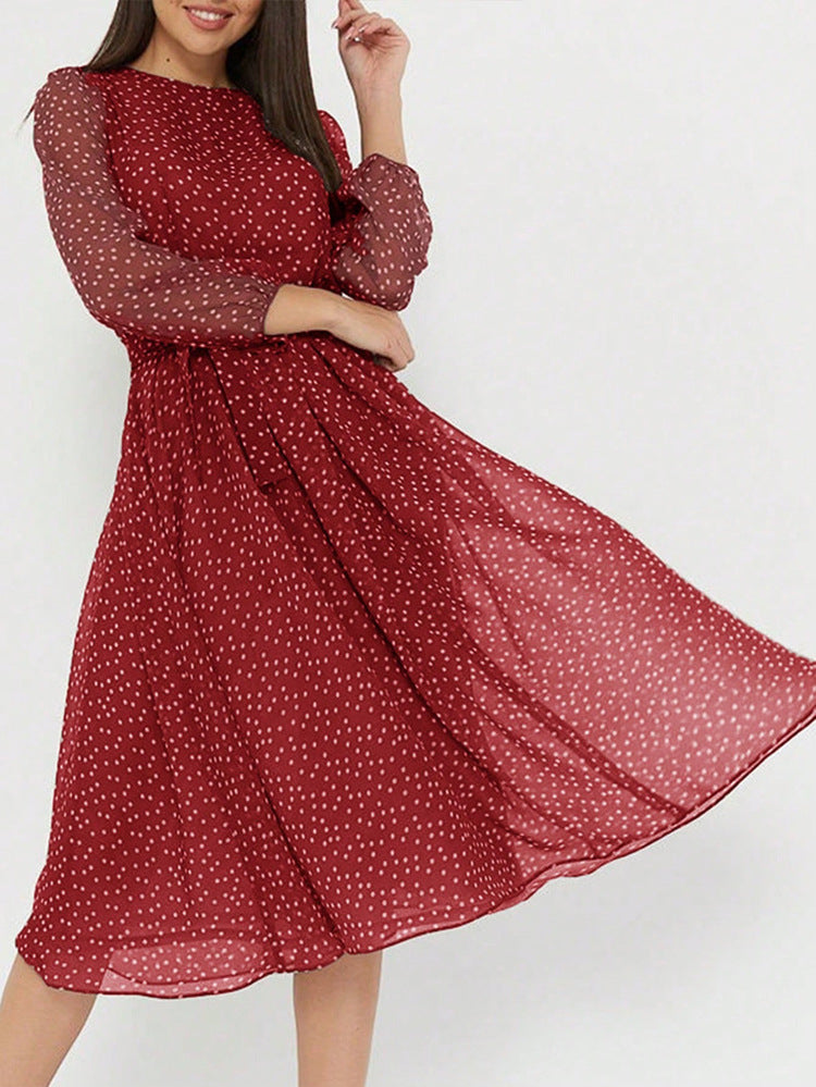 Robe Invitée Mariage BORDEAUX Mi-Longue Col Ras du Cou et Manches Longues