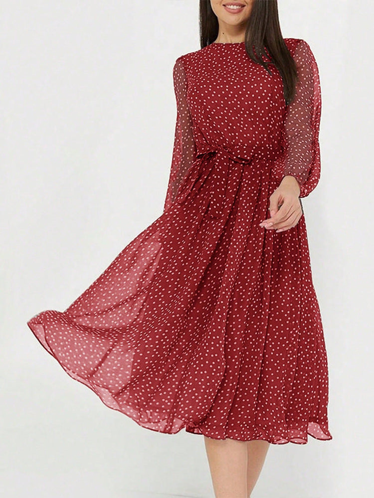 Robe Invitée Mariage BORDEAUX Mi-Longue Col Ras du Cou et Manches Longues