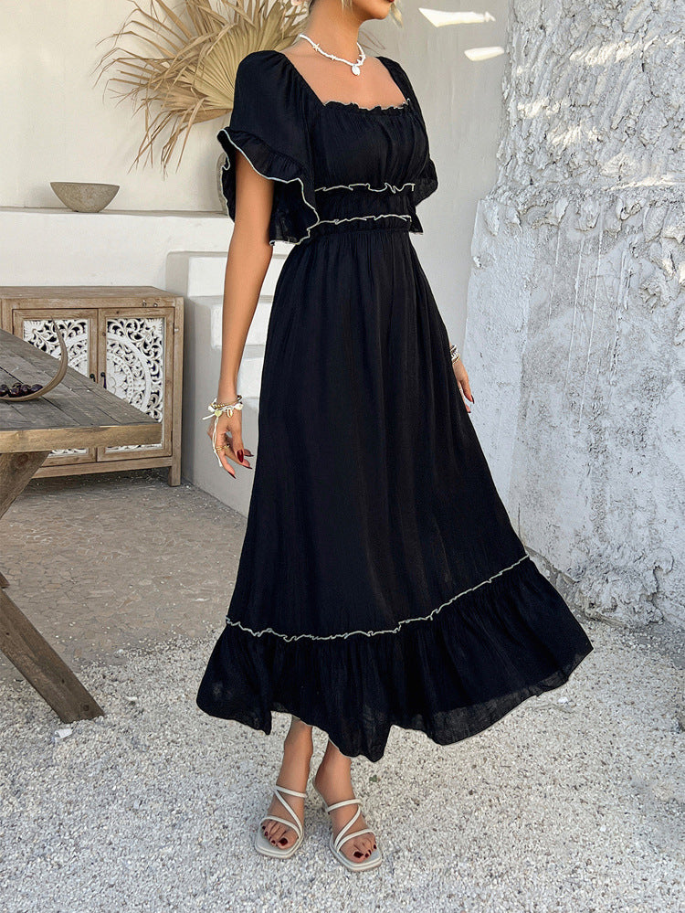 Robe Invitée de Mariage Noire à Épaules Dénudées Coupe A-Line Mi-Longue Sans Bretelles