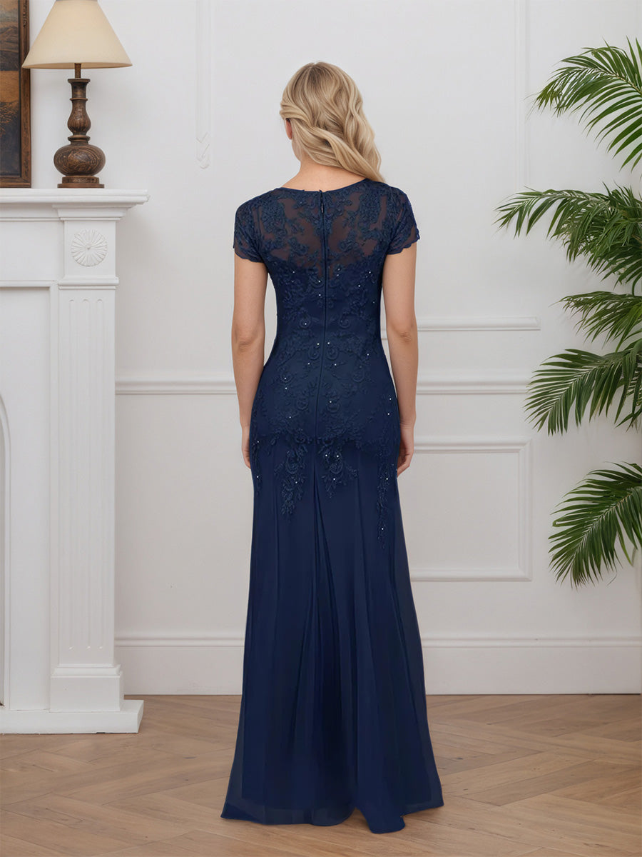 Cicinia Bleu Marine Foncé Robe pour Mère de la Mariée Longue en Dentelle et Tulle Sirène Longueur Sol
