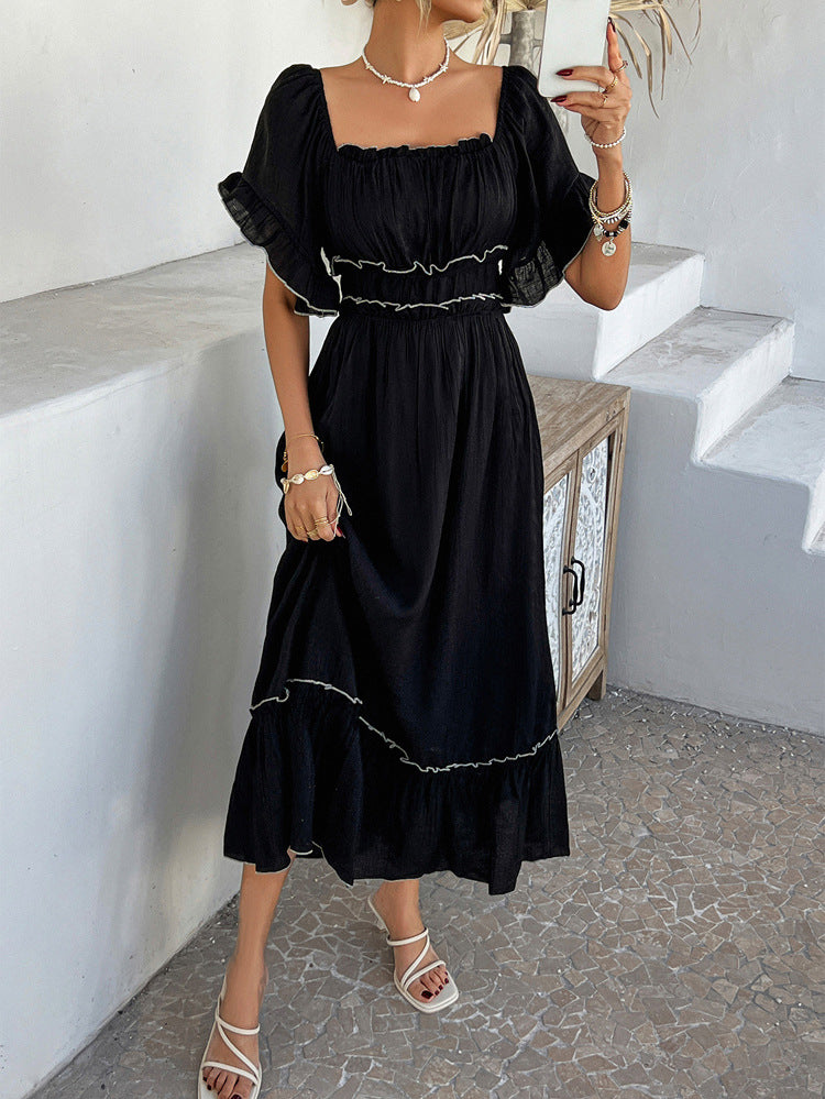 Robe Invitée de Mariage Noire à Épaules Dénudées Coupe A-Line Mi-Longue Sans Bretelles