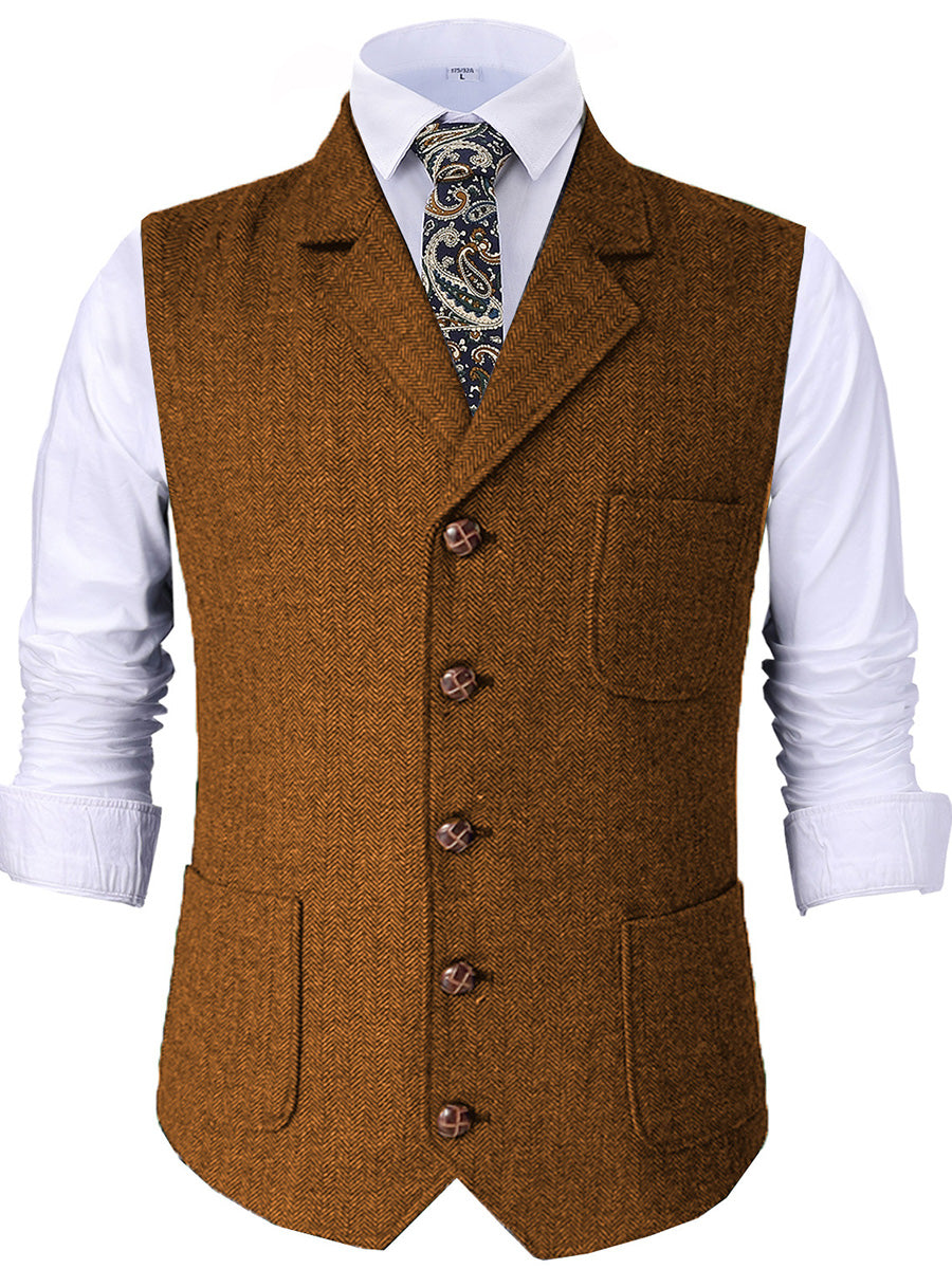 Gilet de Cérémonie Élégant en ORANGE à Revers Cranaillé Tenue Raffinée pour le Marié