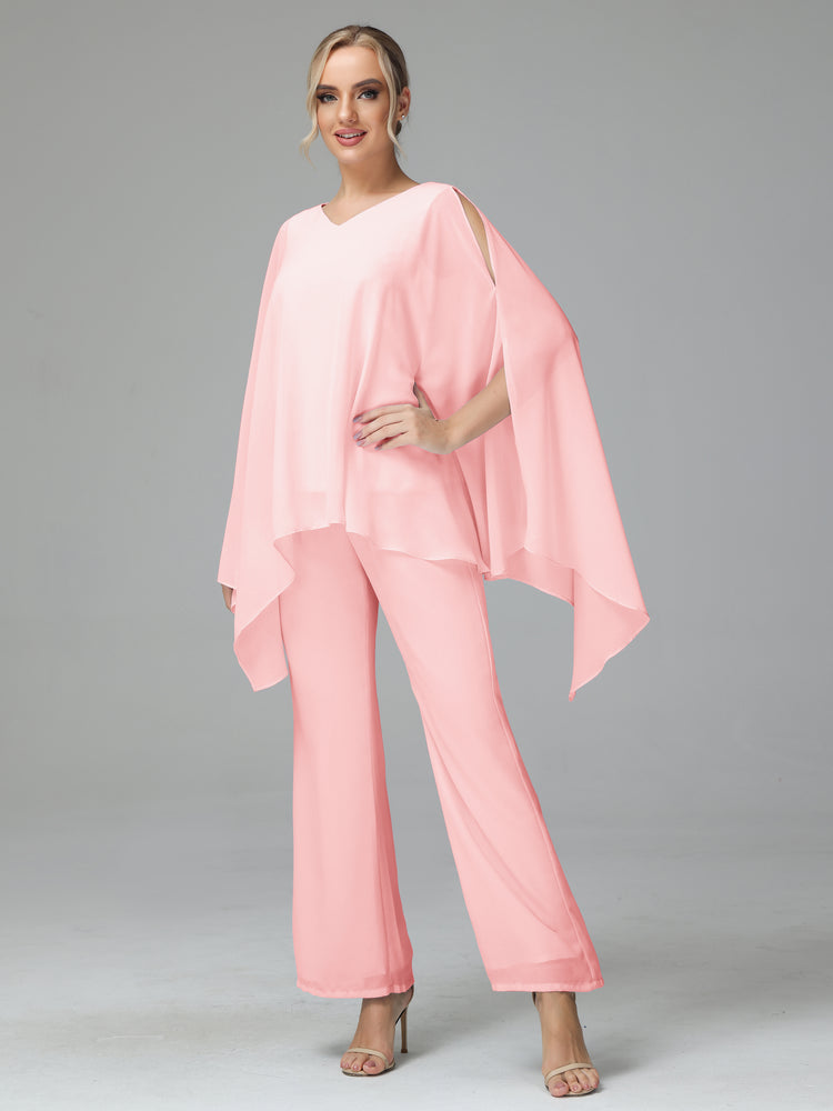 Robes Mère De La Mariée En Mousseline À Asymétrique Et Manches Courtes Journee main image 1
