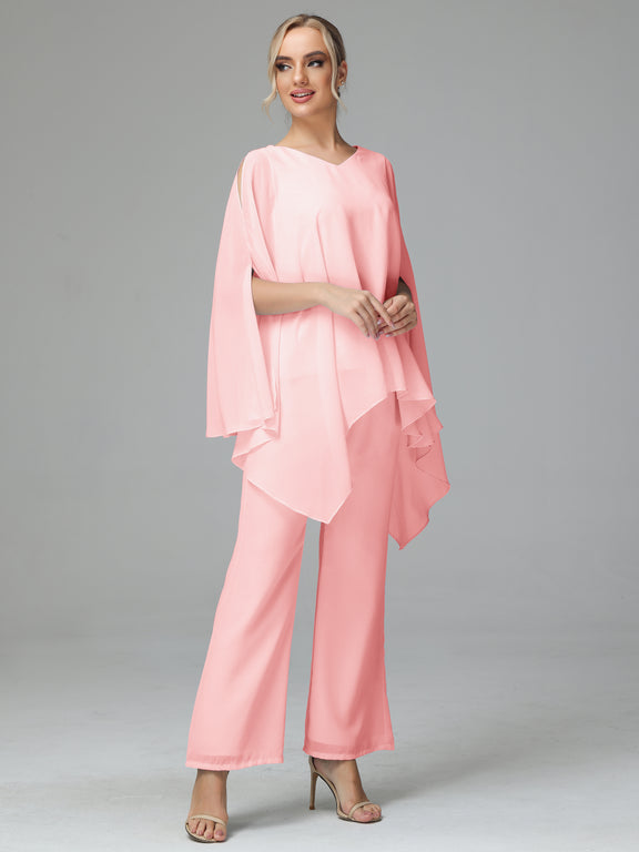 Robes Mère De La Mariée En Mousseline À Asymétrique Et Manches Courtes Journee