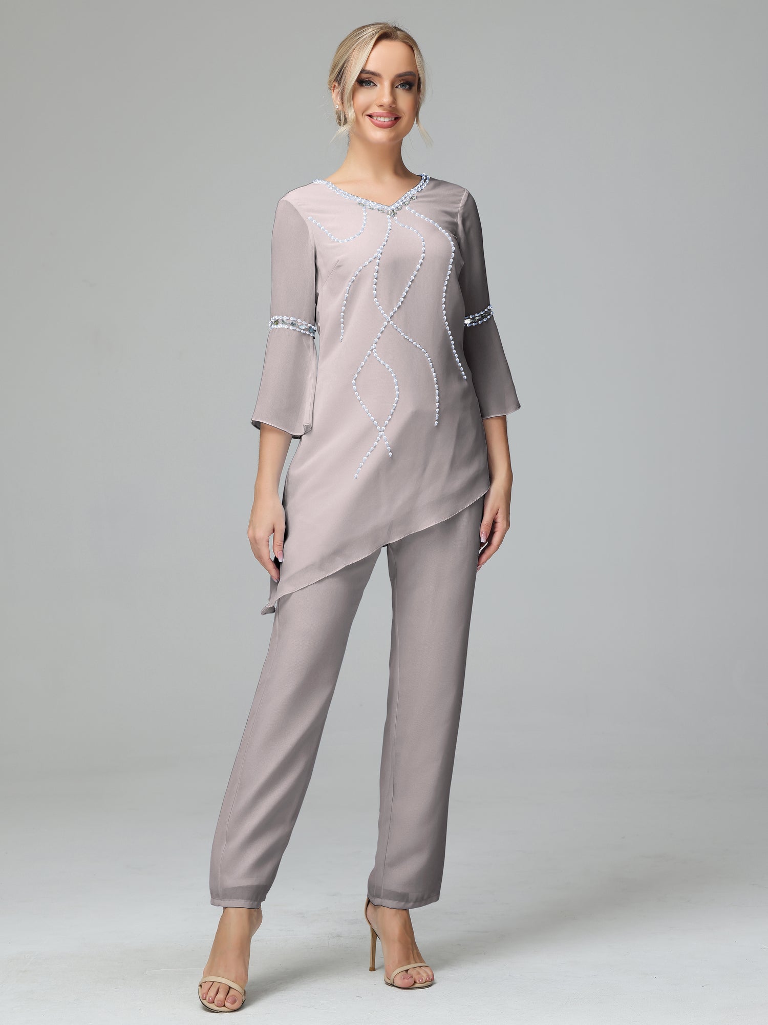 Ensemble pantalon 2 pièces mousseline mère de la mariée douce main image 1