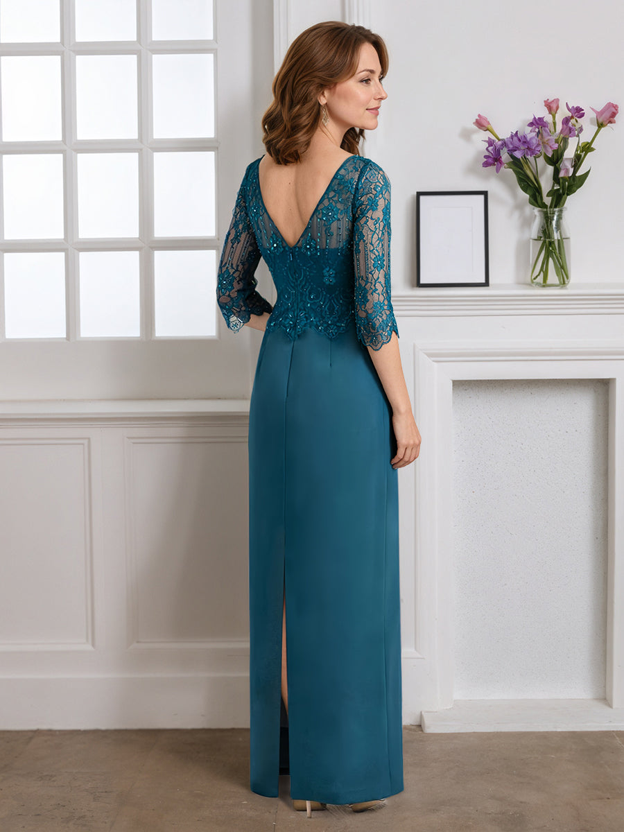 Cicinia Robe pour Mère de la Mariée Teal Longue Fourreau Décolleté en V Fente Dos
