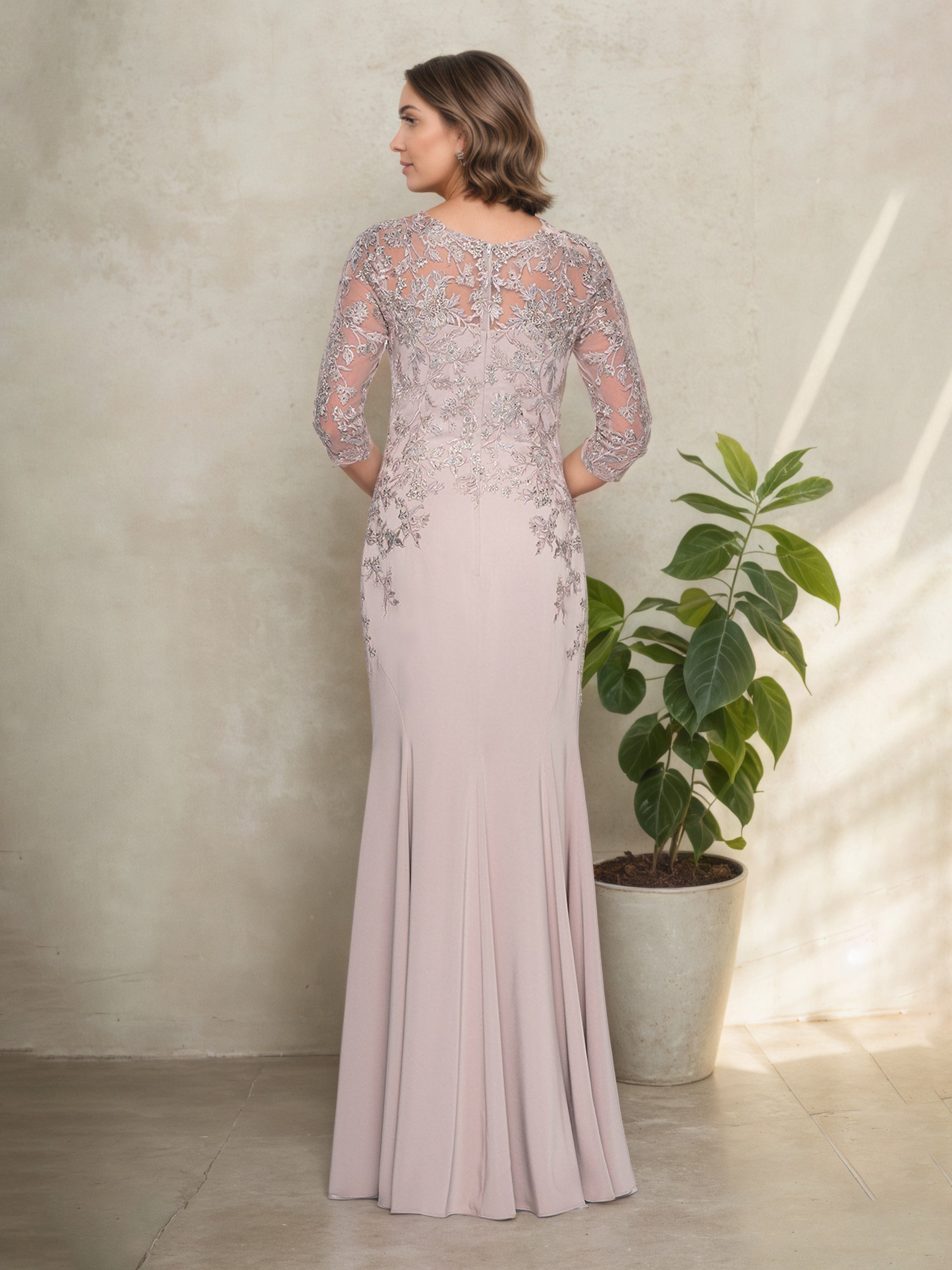 Robe Mère de la Mariée CREPUSCULE Col V Silhouette Sheath à Manches 3/4