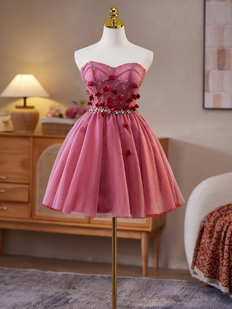 Robe de bal en Rouge Cache Cœur sans Manches avec Fleurs