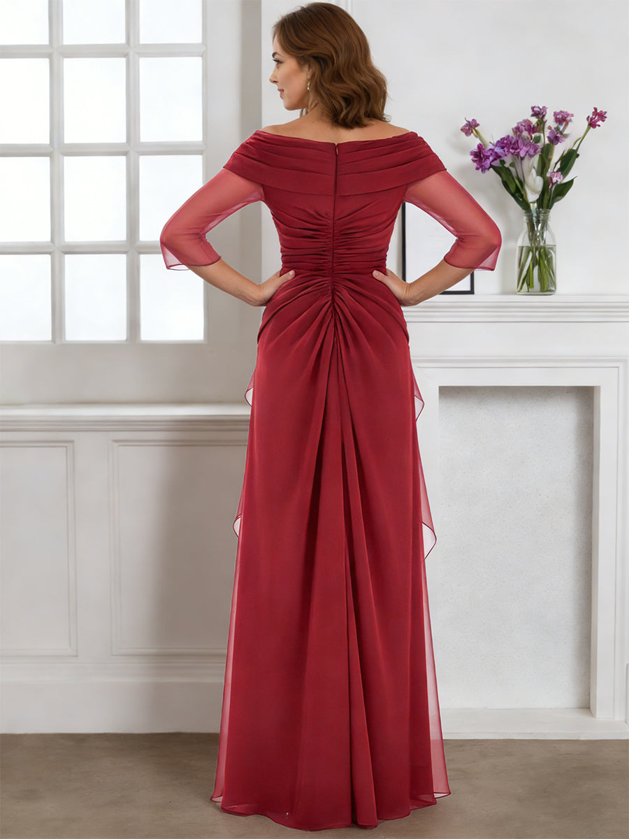 Cicinia Rose Cannelle Robe pour Mère de la Mariée Longue Fourreau en Mousseline Perlé Longueur Sol