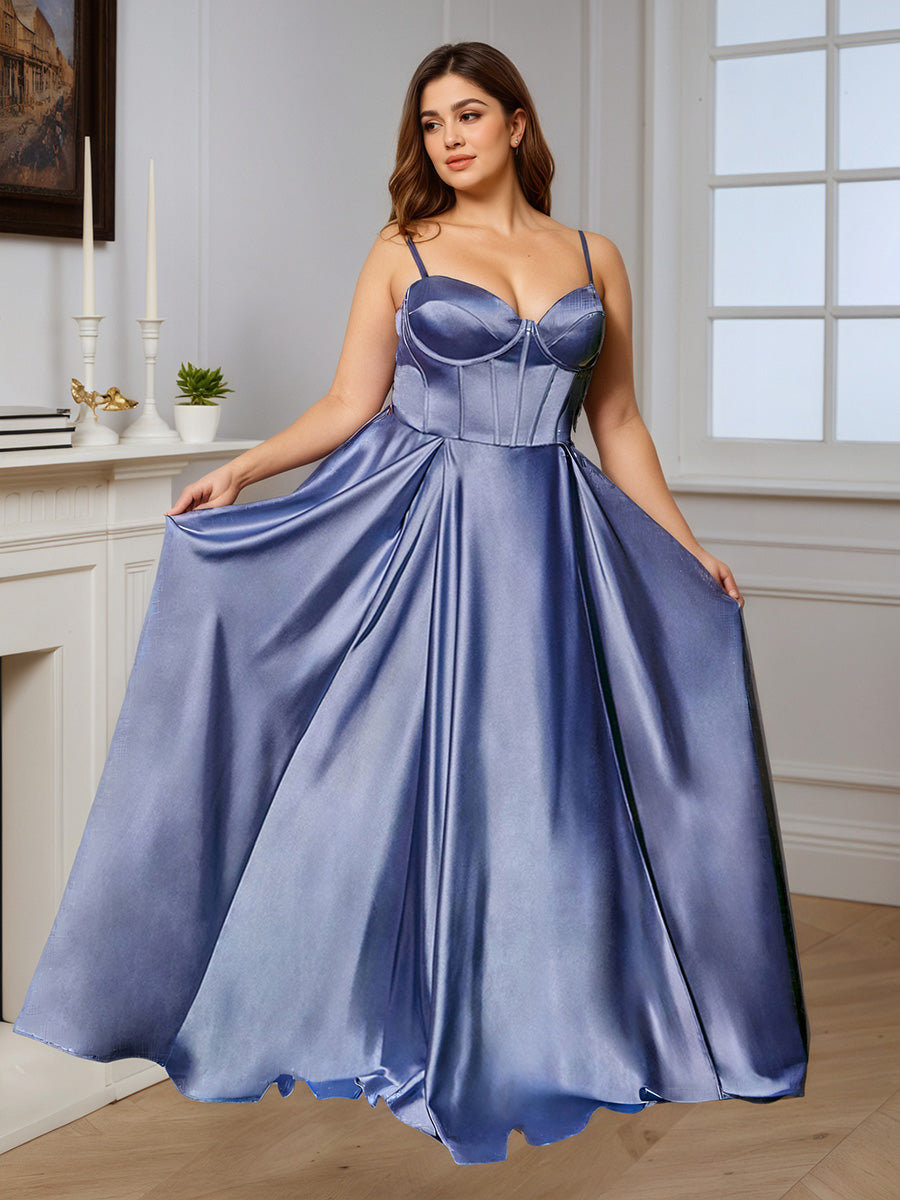 Cicinia Robe de Soirée ORAGEUX Longue en Satin Doux A-Line Fente Traîne Balayée