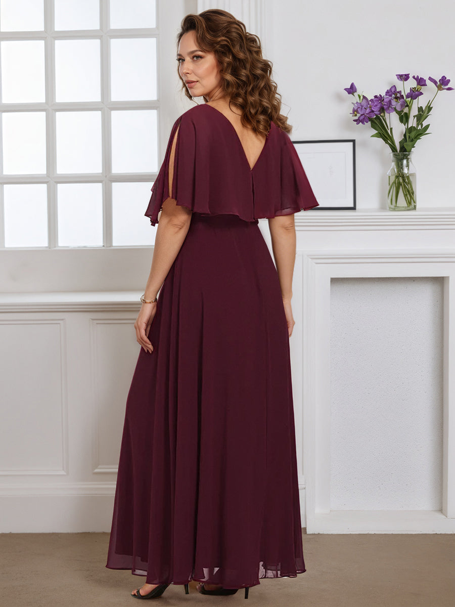 Cicinia Robe pour Mère de la Mariée CABERNET Grande Taille Longue A-Line en Mousseline Décolleté en V Manches Papillons