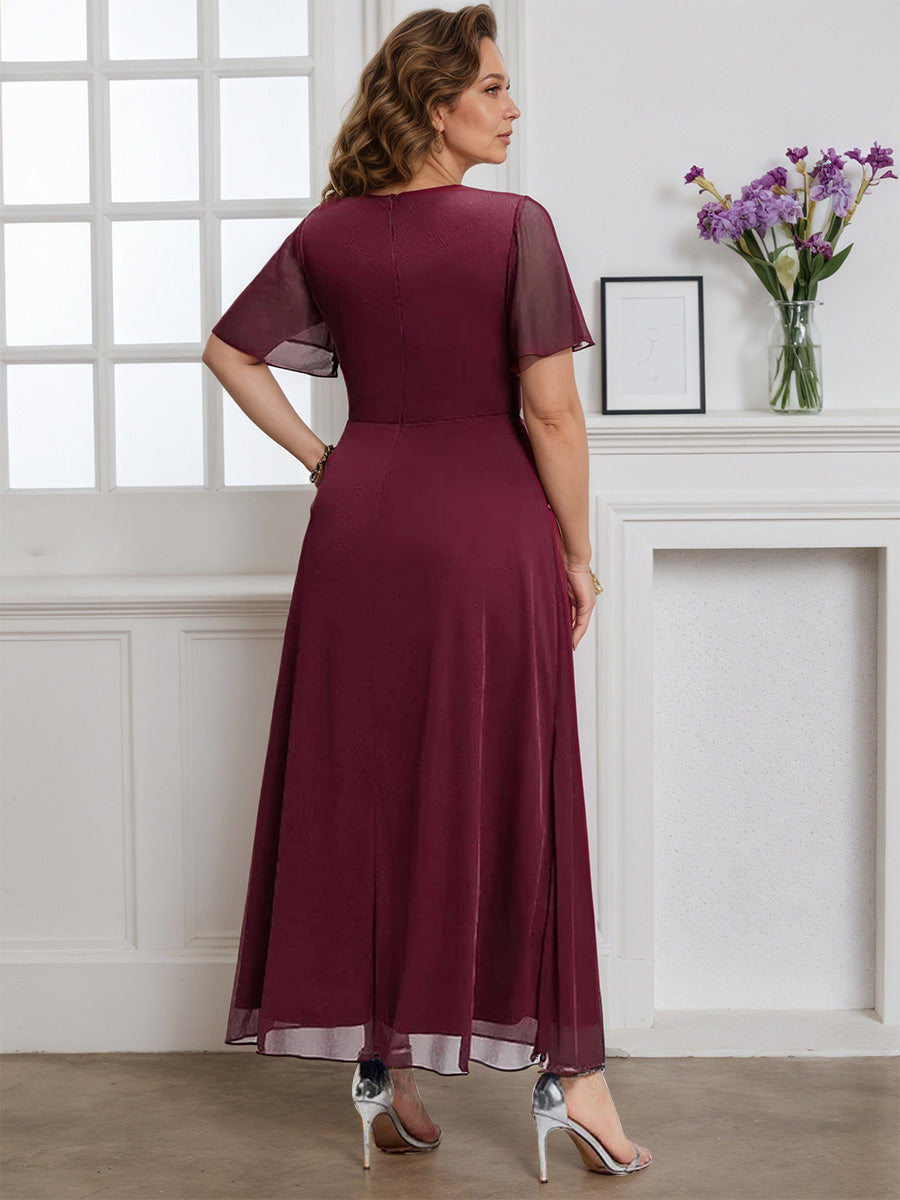 Cicinia Robe pour Mère de la Mariée BORDEAUX Longue A-Line en Mousseline Manches Papillons Décolleté en V Grande Taille