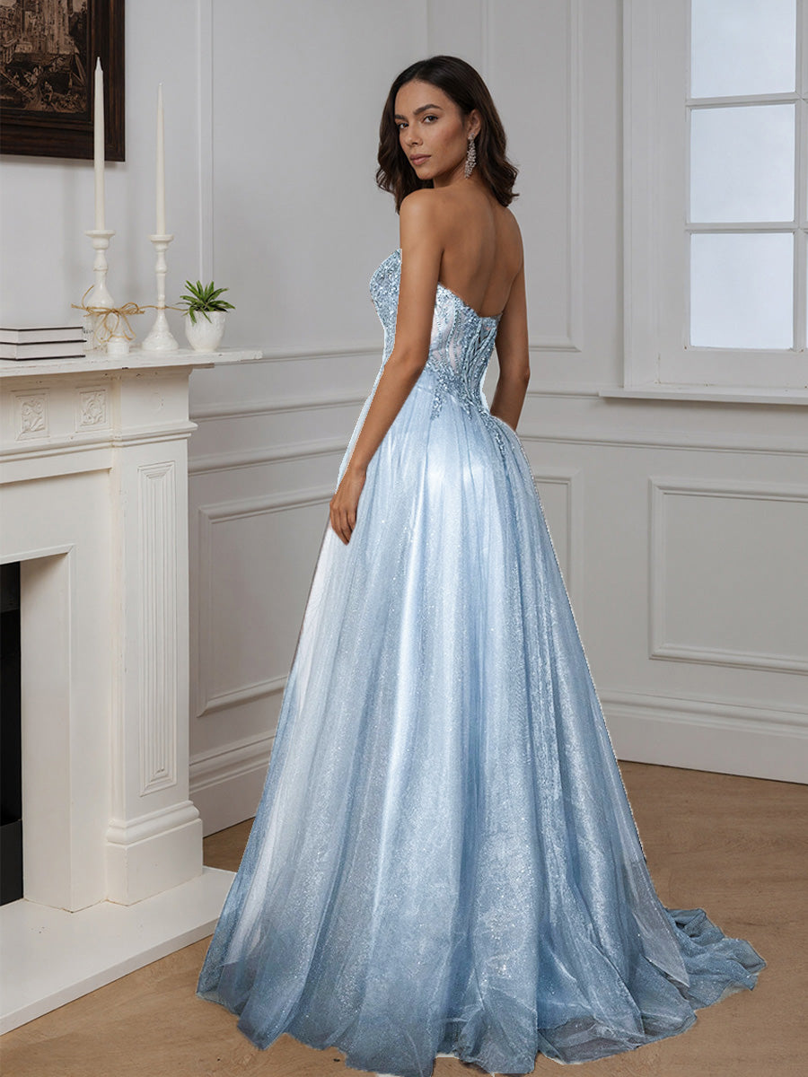Cicinia VERT FONCE Robe de Soirée Longue en Tulle Scintillant A-Line Sans Bretelles