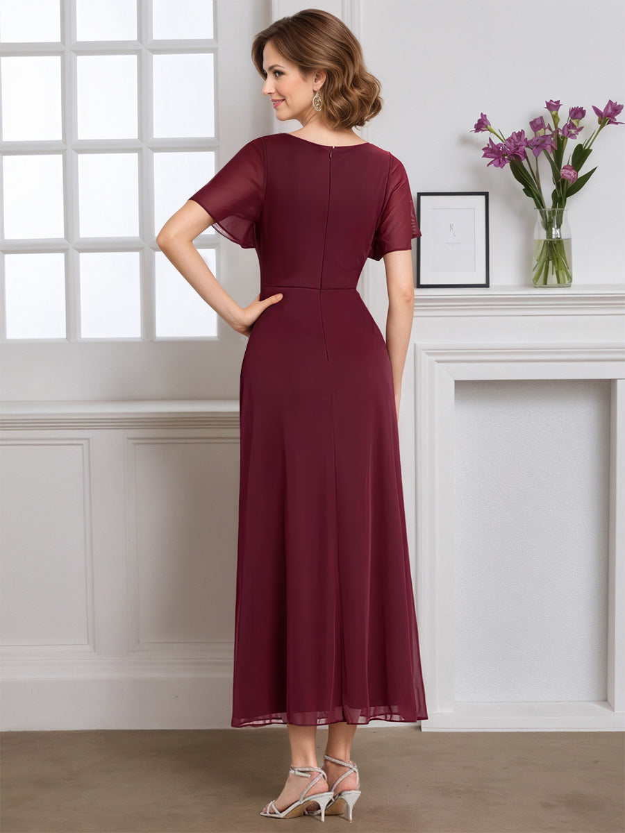 Cicinia Robe pour Mère de la Mariée BORDEAUX Longue A-Line en Mousseline Manches Papillons Décolleté en V