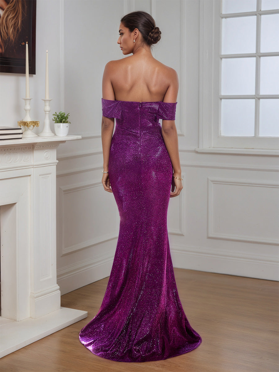 Cicinia Robe de Soirée Raisin Longue Épaules Dénudées Sirène Ravissante Traîne Balayée