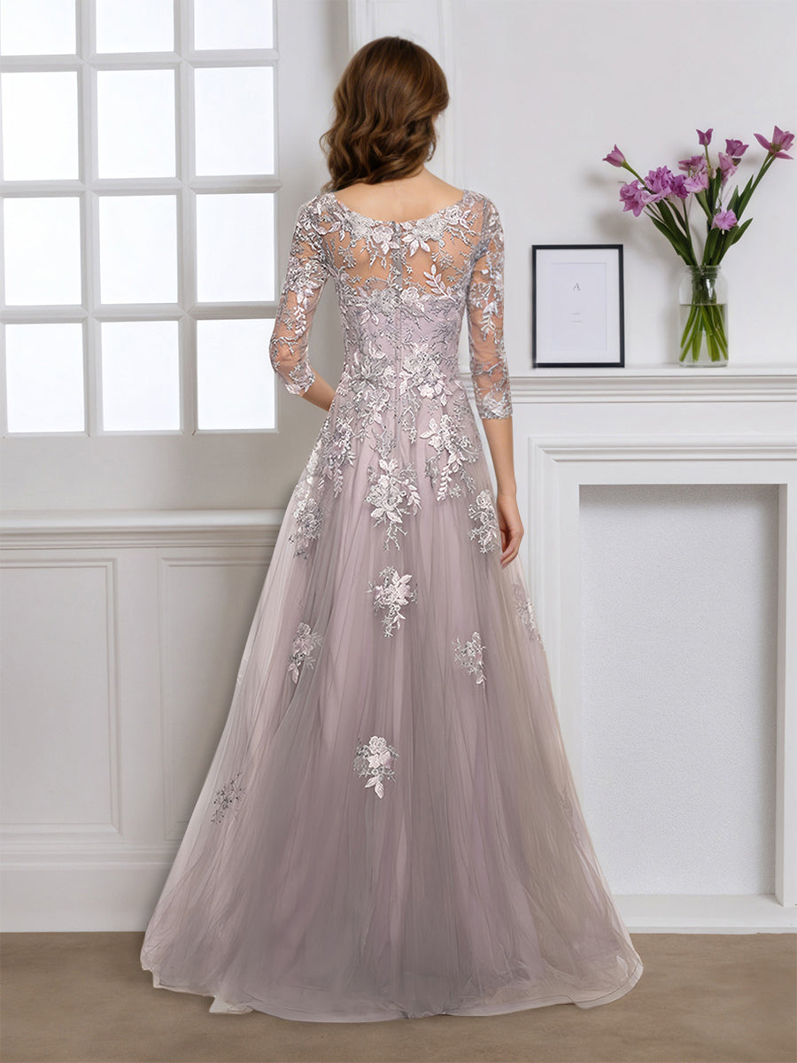 Cicinia Argent Robe pour Mère de la Mariée Longue en Tulle Appliqués Dentelle Longueur Sol