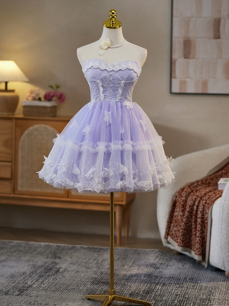 Robe de bal en Lilas Robe Style Princesse Cache Cœur sans Manches
