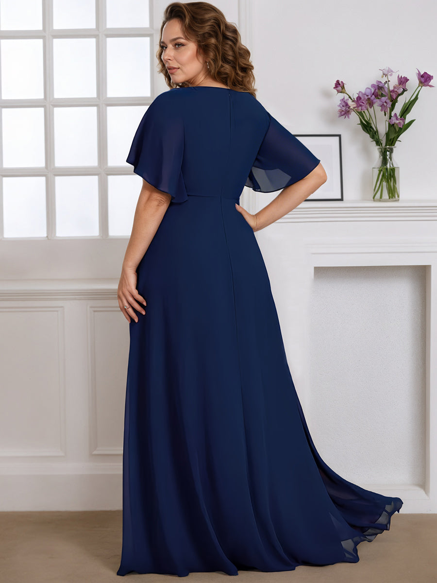 Cicinia Bleu Marine Robe pour Mère de la Mariée Longue A-Line en Mousseline Décolleté en V Grande Taille