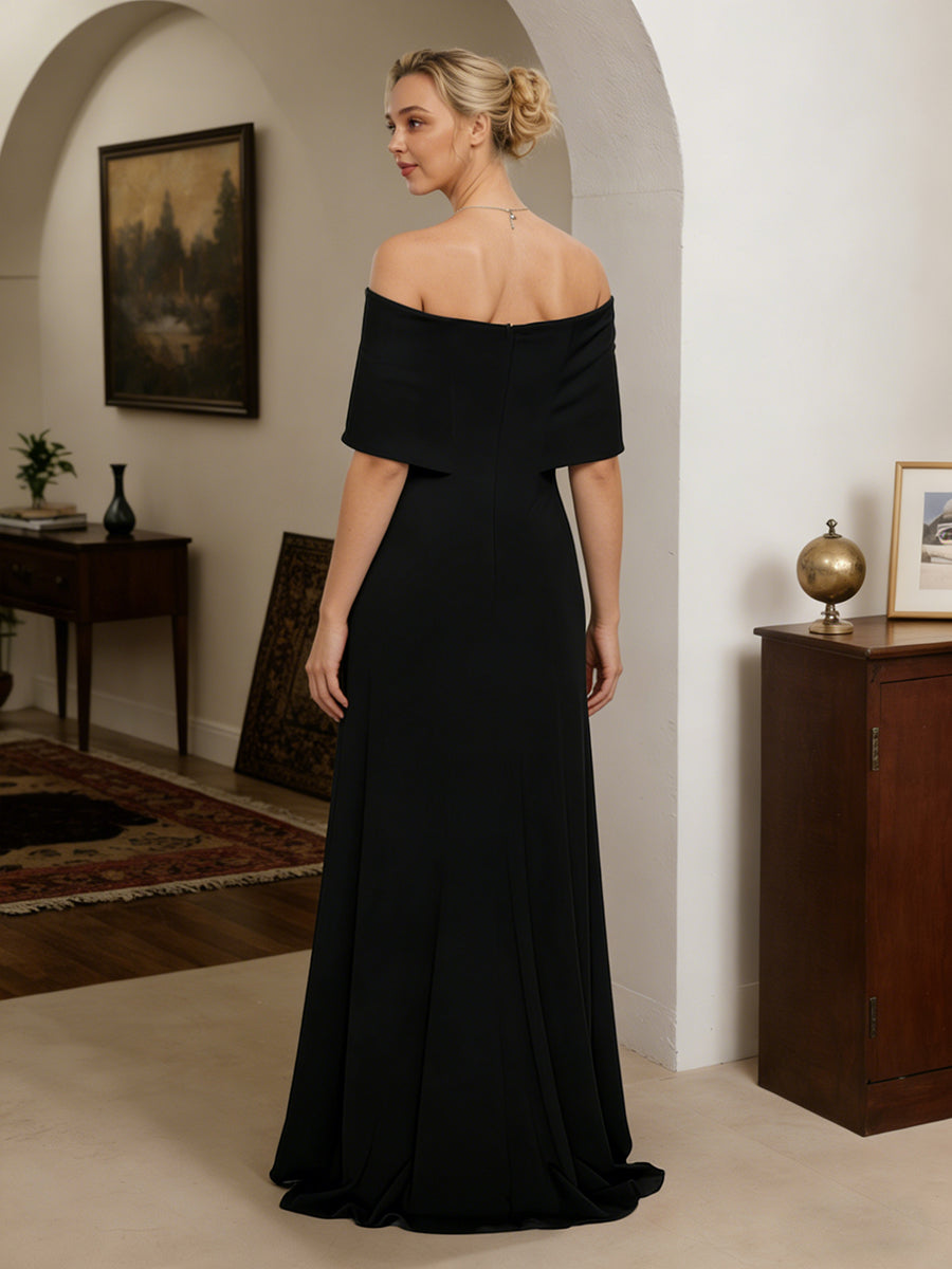 Cicinia Noir Robe pour Mère de la Mariée Longue en Tissu Extensible Fourreau Épaules Dénudées