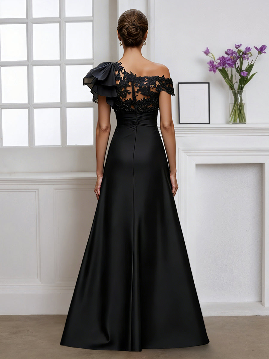 Cicinia Robe pour Mère de la Mariée Noir Longue A-Line Une Épaule Longueur Sol
